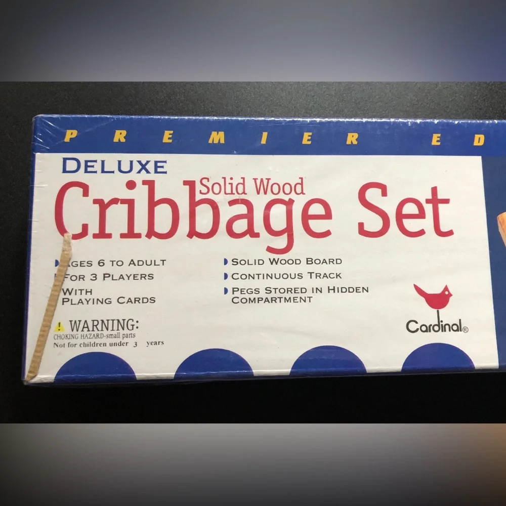 Vintage 1997 Cardinal Deluxe Solid Wood Cribbage Set, Premier Edition, Sealed